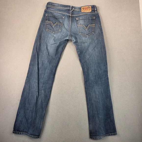 Diesel Larkee Jeans Mens 32x32 Blue Straight Leg Distressed Rip Knee Thrashed - Picture 2 of 10